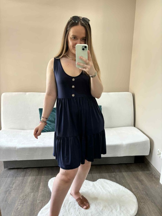 sukienka lyocell, sukienka na lato, zwiewna sukienka, sukienka baby doll, sukienka damska, sukienka na plażę, przewiewna sukienka granatowa, sukienka z kieszeniami