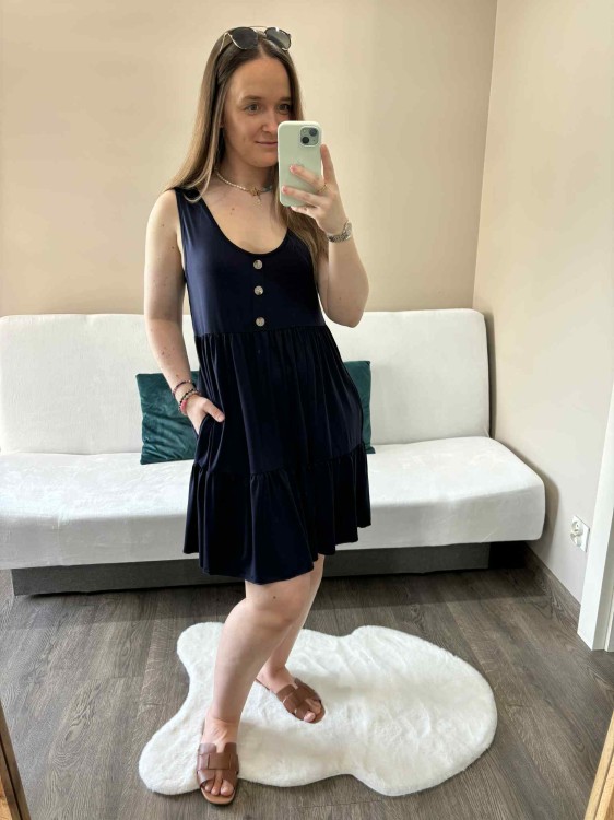 sukienka lyocell, sukienka na lato, zwiewna sukienka, sukienka baby doll, sukienka damska, sukienka na plażę, przewiewna sukienka granatowa, sukienka z kieszeniami