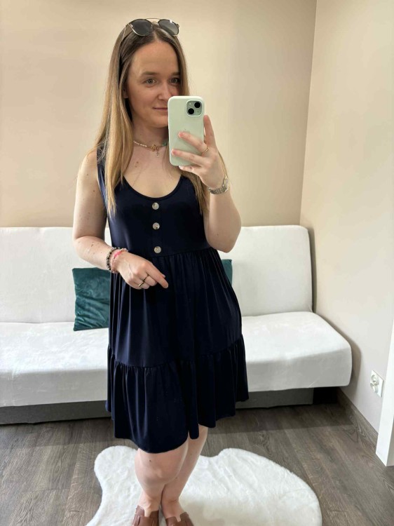 sukienka lyocell, sukienka na lato, zwiewna sukienka, sukienka baby doll, sukienka damska, sukienka na plażę, przewiewna sukienka granatowa, sukienka z kieszeniami