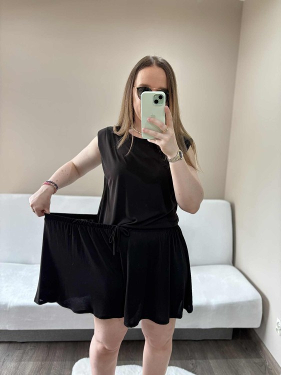 komplet damski na lato, komplet z krótkimi spodenkami, komplet w kolorze czarnym, komplet damski wiskozowy, przewiewny komplet