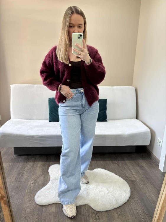 kardigan moherowy damski, kardigan kid moher, kardigan moherowy bordowy, luźny kardigan na jesień do jeansów, kardigan oversize z moheru, puszysty kardigan moherowy, kardigan premium z moheru, kardigan zapinany na guziki, kardigan rozpinany