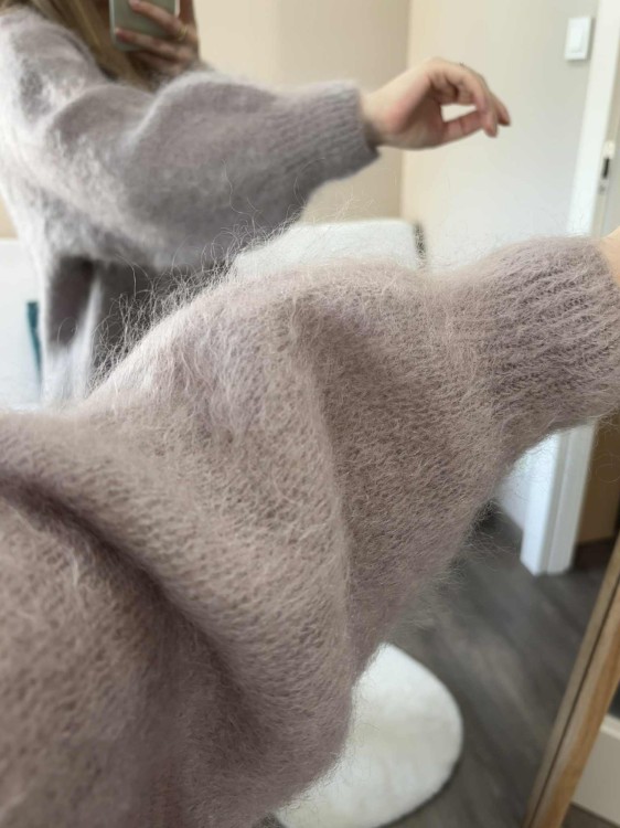 Długi kardigan kid moher, długi kardigan moherowy, kardigan moherowy szary, długi kardigan na jesień, kardigan wełniany