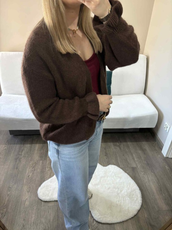 kardigan baby alpaka, kardigan baby alpaca, kardigan z alpaki, kardigan na jesień do jeansów,  kardigan baby alpaka czekoladowy, luźny kardigan na jesień