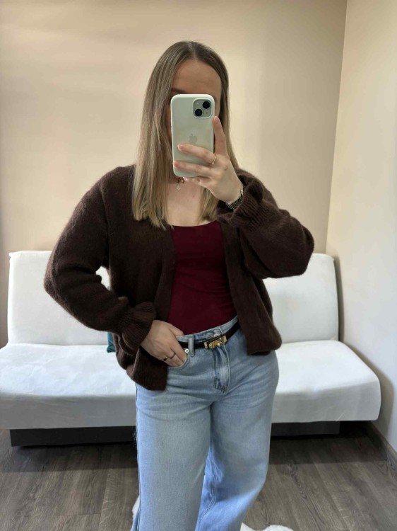 kardigan baby alpaka, kardigan baby alpaca, kardigan z alpaki, kardigan na jesień do jeansów,  kardigan baby alpaka czekoladowy, luźny kardigan na jesień