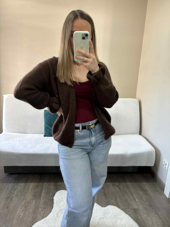 kardigan baby alpaka, kardigan baby alpaca, kardigan z alpaki, kardigan na jesień do jeansów,  kardigan baby alpaka czekoladowy, luźny kardigan na jesień