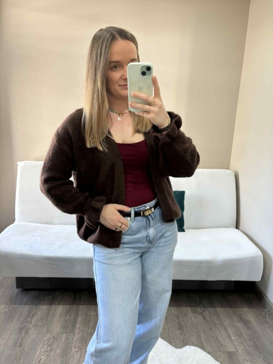 kardigan baby alpaka, kardigan baby alpaca, kardigan z alpaki, kardigan na jesień do jeansów,  kardigan baby alpaka czekoladowy, luźny kardigan na jesień