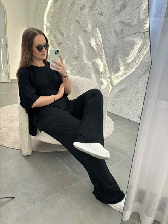 komplet damski z modalu, komplet modalowy damski, komplet plus size, wygodny komplet damski na jesień w kolorze czarnym, komplet damski na jesień, odzież domowa damska, komplet oversize, komplet modalowy na jesień