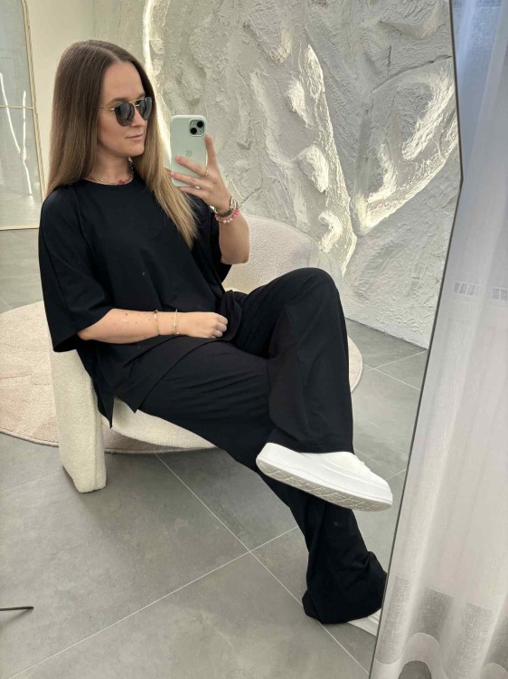 komplet damski z modalu, komplet modalowy damski, komplet plus size, wygodny komplet damski na jesień w kolorze czarnym, komplet damski na jesień, odzież domowa damska, komplet oversize, komplet modalowy na jesień