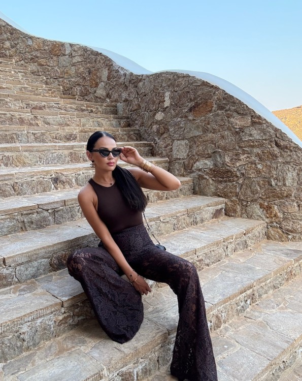 spodnie dzwony la milla, dzwony koronkowe la milla czekoladowe, dzwony koronkowe la milla brązowe