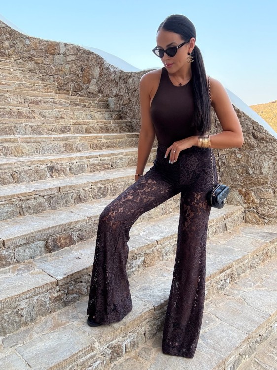 spodnie dzwony la milla, dzwony koronkowe la milla czekoladowe, dzwony koronkowe la milla brązowe