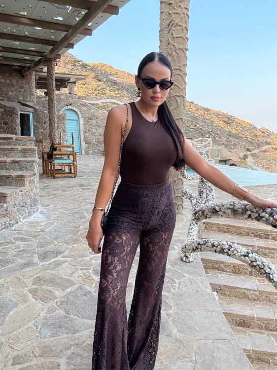 spodnie dzwony la milla, dzwony koronkowe la milla czekoladowe, dzwony koronkowe la milla brązowe