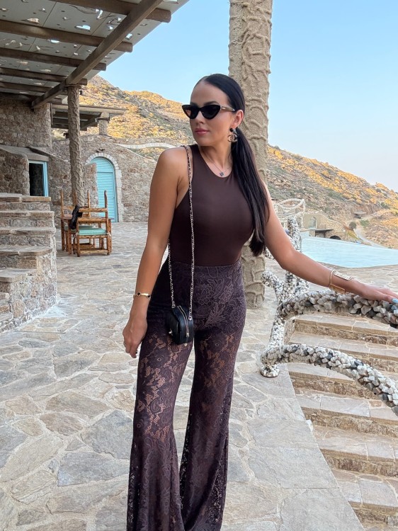 spodnie dzwony la milla, dzwony koronkowe la milla czekoladowe, dzwony koronkowe la milla brązowe