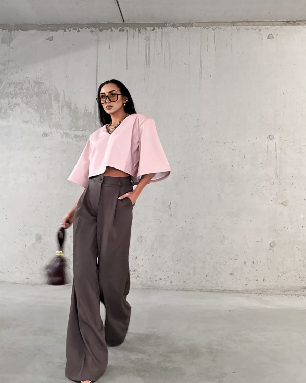 szerokie spodnie la milla, spodnie damskie w kant, spodnie w kant la milla, szerokie spodnie prosta nogawka la milla, eleganckie spodnie damskie do biura, spodnie damkskie czekoladowe