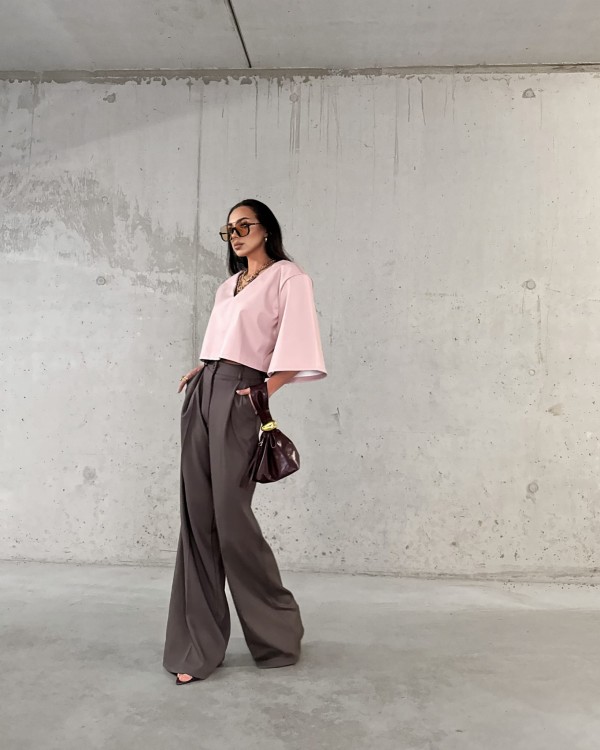 szerokie spodnie la milla, spodnie damskie w kant, spodnie w kant la milla, szerokie spodnie prosta nogawka la milla, eleganckie spodnie damskie do biura, spodnie damkskie czekoladowe