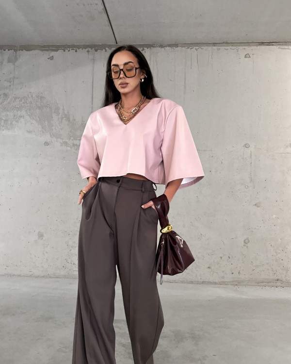 szerokie spodnie la milla, spodnie damskie w kant, spodnie w kant la milla, szerokie spodnie prosta nogawka la milla, eleganckie spodnie damskie do biura, spodnie damkskie czekoladowe