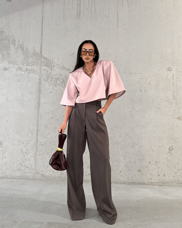 szerokie spodnie la milla, spodnie damskie w kant, spodnie w kant la milla, szerokie spodnie prosta nogawka la milla, eleganckie spodnie damskie do biura, spodnie damkskie czekoladowe