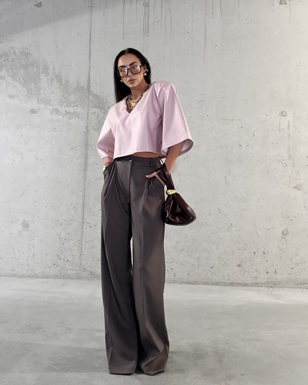 szerokie spodnie la milla, spodnie damskie w kant, spodnie w kant la milla, szerokie spodnie prosta nogawka la milla, eleganckie spodnie damskie do biura, spodnie damkskie czekoladowe