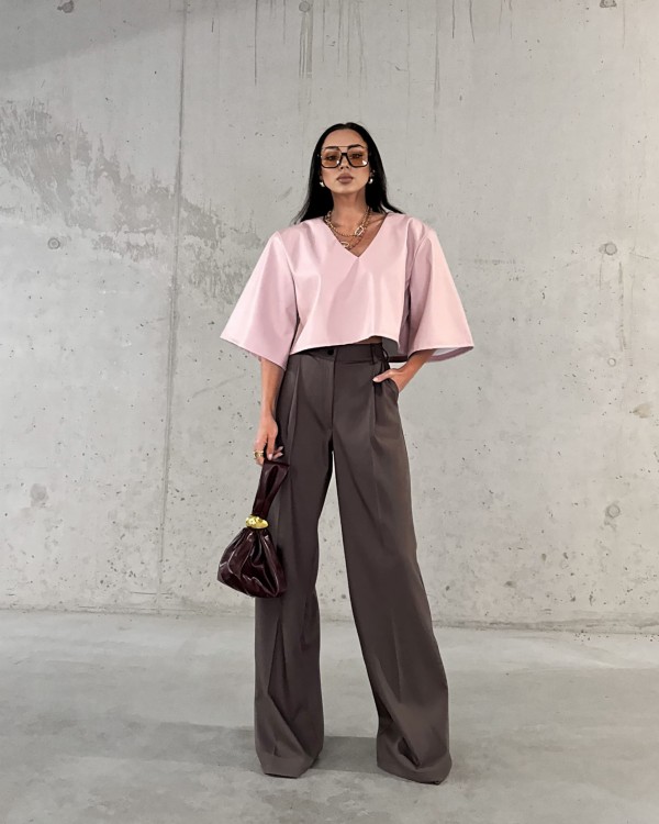 szerokie spodnie la milla, spodnie damskie w kant, spodnie w kant la milla, szerokie spodnie prosta nogawka la milla, eleganckie spodnie damskie do biura, spodnie damkskie czekoladowe