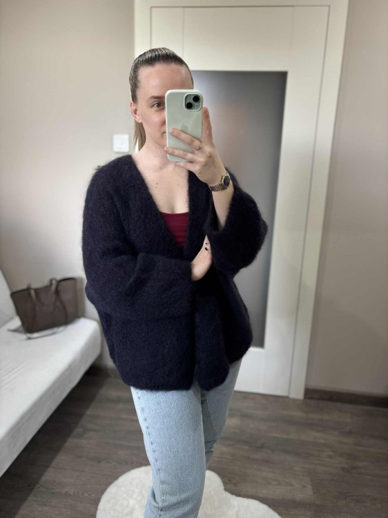 kardigan moherowy damski, kardigan kid moher, kardigan moherowy czarny, luźny kardigan na jesień do jeansów, kardigan oversize z moheru, puszysty kardigan moherowy, kardigan premium z moheru