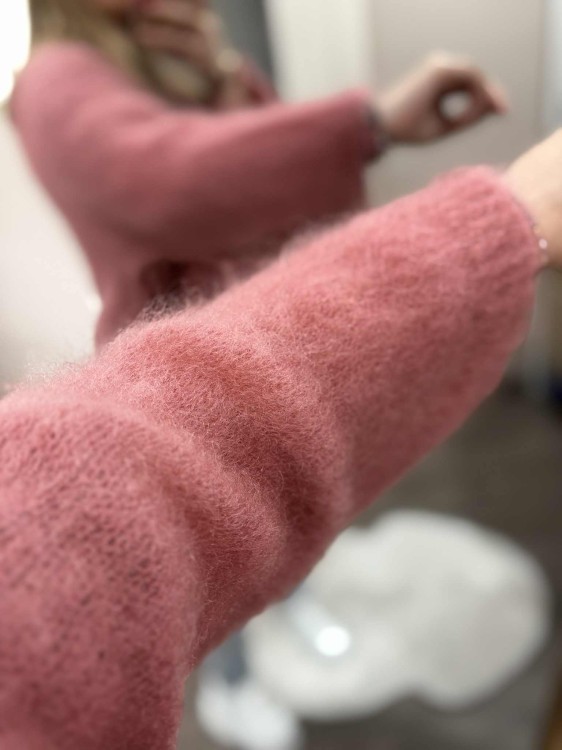 kardigan moherowy damski, kardigan kid moher, kardigan moherowy różowy, luźny kardigan na jesień do jeansów, kardigan oversize z moheru, puszysty kardigan moherowy, kardigan premium z moheru, kardigan moherowy ceglany