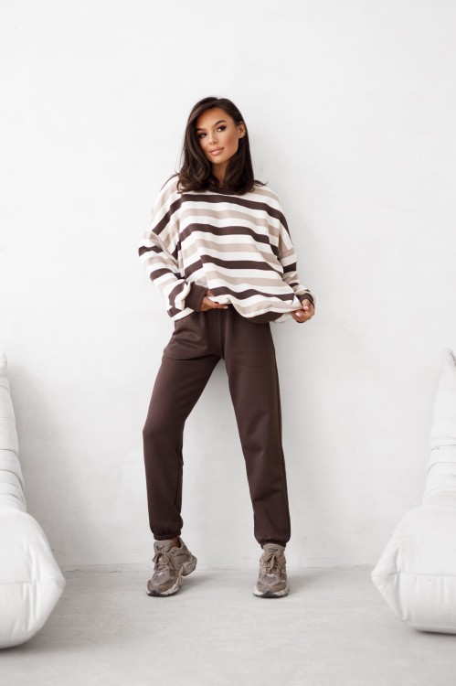 bluza dresowa w paski damska, bluza dresowa madamesue, bluza dresowa w paski czekoladowe, bluza dresowa na jesień do jeansów, bluza w paski na jesień do jeansów, wygodna bluza dresowa damska w paski, bluza w paski do jeansów