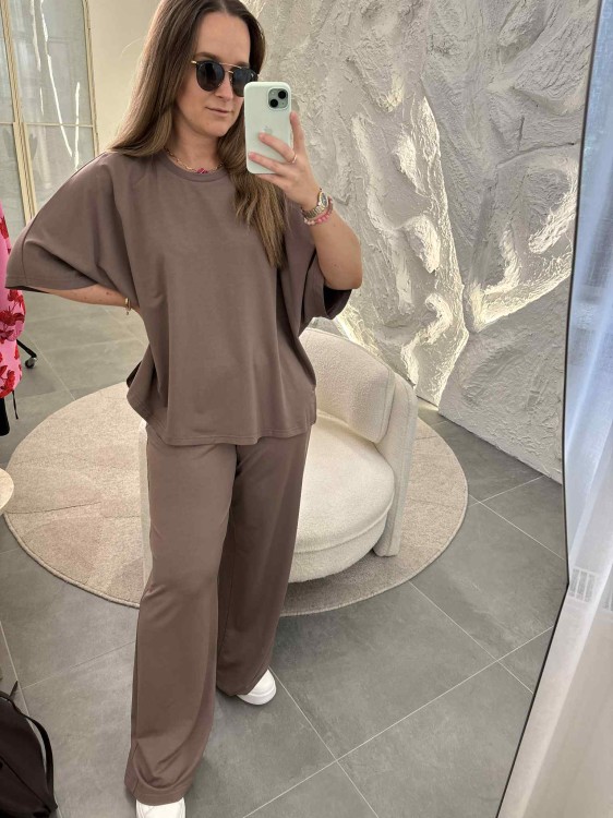 komplet damski z modalu, komplet modalowy damski, komplet plus size, wygodny komplet damski na jesień mokka, komplet damski na jesień, odzież domowa damska, komplet oversize, komplet modalowy na jesień