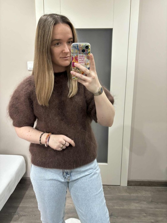sweter kid moher czekoladowy, sweter kid mohair, sweter moherowy, czerwony, czekoladowy sweter moherowy, sweter moherowy czekoladowy, sweter wełniany czekoladowy, sweter moherowy czekoladowy na jesień, sweter z kid moheru czekolada