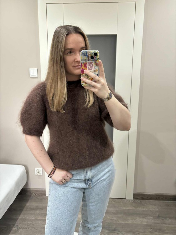 sweter kid moher czekoladowy, sweter kid mohair, sweter moherowy, czerwony, czekoladowy sweter moherowy, sweter moherowy czekoladowy, sweter wełniany czekoladowy, sweter moherowy czekoladowy na jesień, sweter z kid moheru czekolada