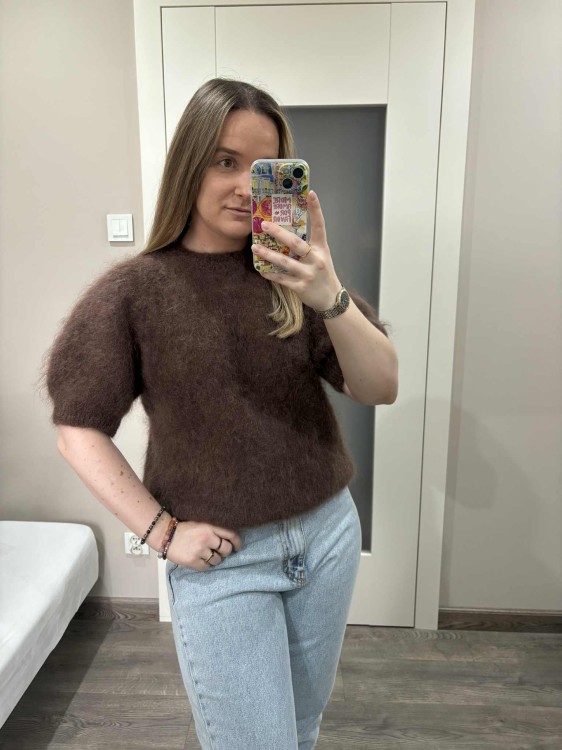 sweter kid moher czekoladowy, sweter kid mohair, sweter moherowy, czerwony, czekoladowy sweter moherowy, sweter moherowy czekoladowy, sweter wełniany czekoladowy, sweter moherowy czekoladowy na jesień, sweter z kid moheru czekolada