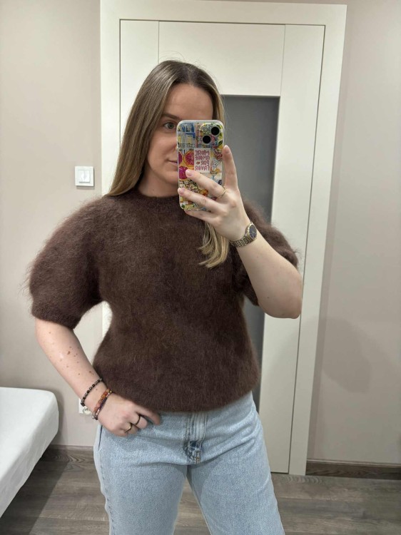 sweter kid moher czekoladowy, sweter kid mohair, sweter moherowy, czerwony, czekoladowy sweter moherowy, sweter moherowy czekoladowy, sweter wełniany czekoladowy, sweter moherowy czekoladowy na jesień, sweter z kid moheru czekolada