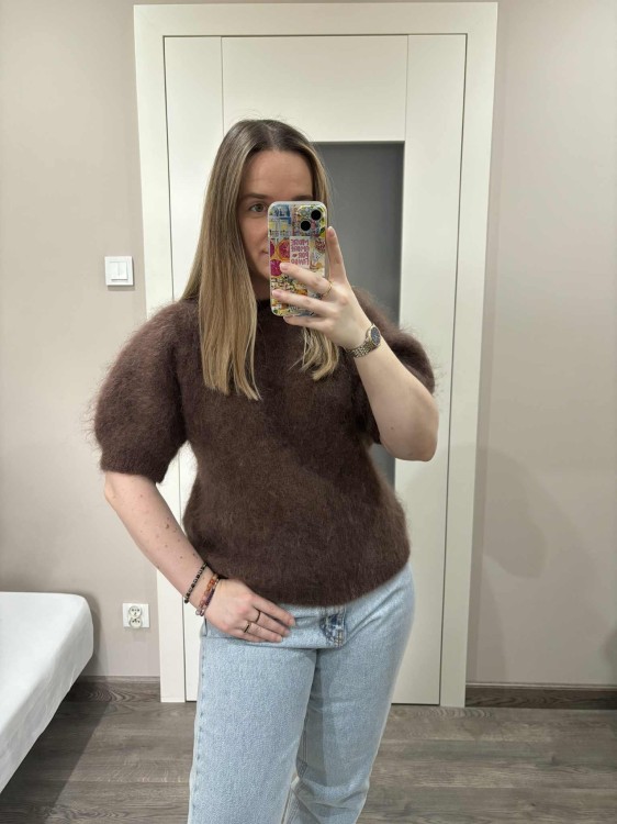 sweter kid moher czekoladowy, sweter kid mohair, sweter moherowy, czerwony, czekoladowy sweter moherowy, sweter moherowy czekoladowy, sweter wełniany czekoladowy, sweter moherowy czekoladowy na jesień, sweter z kid moheru czekolada