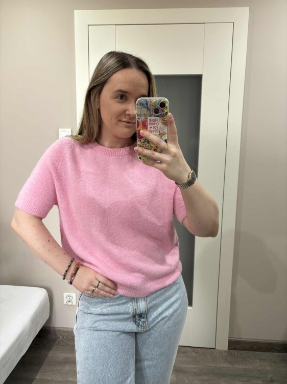 sweter baby alpaka, sweter baby alpaca, sweter baby alpaka różowy, sweter baby alpaka z krótkim rękawem, sweter z krótkim rękawem, różowy sweter, sweter różowy, sweter baby alpaca różowy, sweter baby alpaka róż, sweter baby alpaca róż