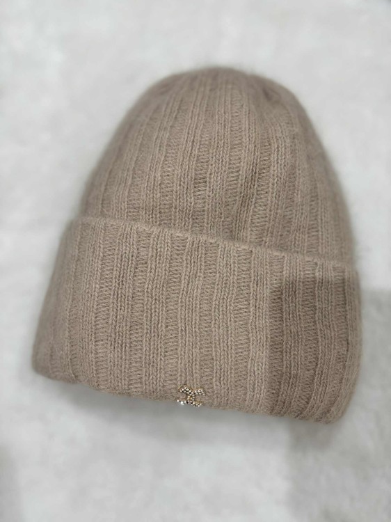 czapka z angory na zimę, beżowa czapka na zimę, ciepła czapka na zimę, czapka angora, czapka beanie, beżowa czapka z angory