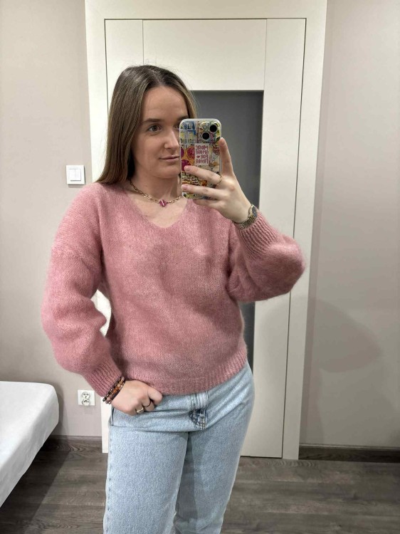 sweter kid moher z długim rękawem różowy, sweter moherowy z długim rękawem różowy, sweter moherowy różowy, sweter wełniany różowy, wełniany sweter różowy, sweter moherowy na jesień, moherowy sweter na zimę, moherowy sweter do jeansów