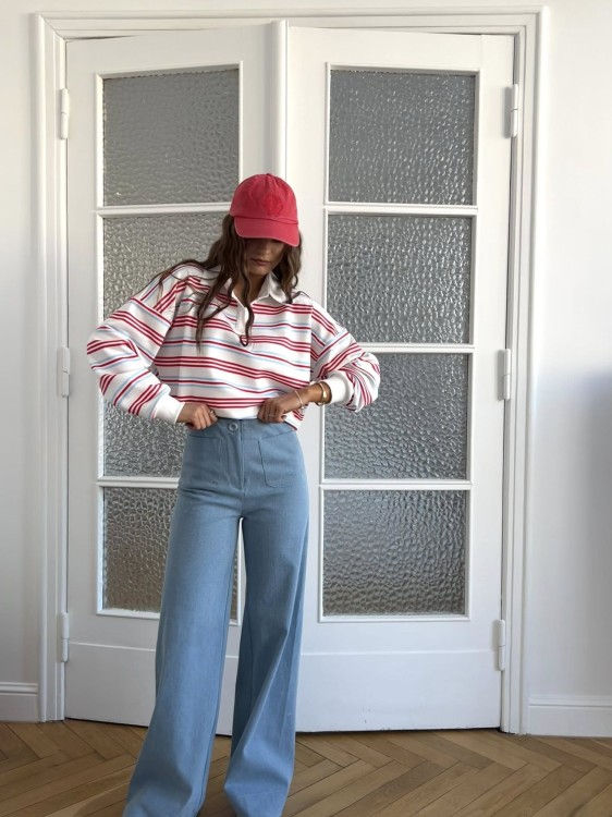 bluza rysia purpura, bluza w paski z kołnierzykiem purpura, bluza z kołnierzykiem na wiosnę, bluza damska polo, bluza z kołnierzykiem do jeansów, bluza dresowa do kamizelki puchowej, bluza dresowa w paski na wiosnę do jeansów