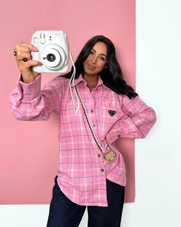 la milla koszula różowa, la milla koszula w kratę flanelowa, różowa koszula la milla na wiosnę, koszula la milla do jeansów, koszula w różową kratę la milla, ciepła koszula na wiosnę, dłuższa koszula flanelowa, koszula w kratę różowa la milla