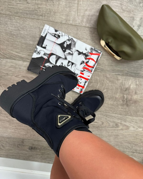 buty trapery damskie la milla, ciężkie buty la milla, buty la milla, buty wiązane la milla, buty skórzane la milla, czarne workery la milla, czarne trapery, buty na grubej podeszwie, botki la milla, buty damskie na jesień, skórzane buty damskie