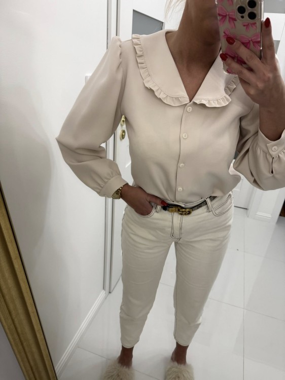 koszula z kołnierzykiem gold lady, koszula z kołnierzykiem beżowa, koszula vintage, beżowa koszula damska z kołnierzykiem, beżowa koszula damska na wiosnę, koszula damska do jeansów, koszula z kołnierzykiem beżowa, koszula damska gold lady beżowa