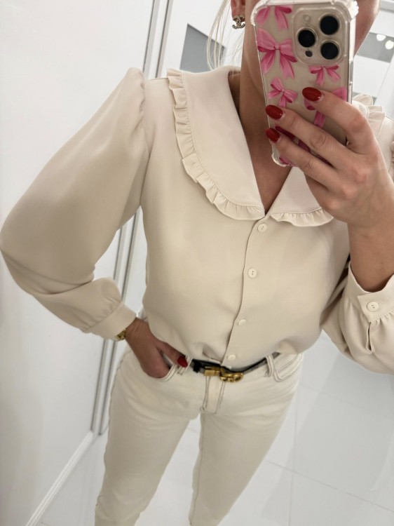 koszula z kołnierzykiem gold lady, koszula z kołnierzykiem beżowa, koszula vintage, beżowa koszula damska z kołnierzykiem, beżowa koszula damska na wiosnę, koszula damska do jeansów, koszula z kołnierzykiem beżowa, koszula damska gold lady beżowa